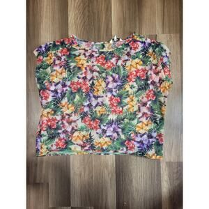 New Look Women's Floral Open Back Sheer Short Sleeve Blouse Size L